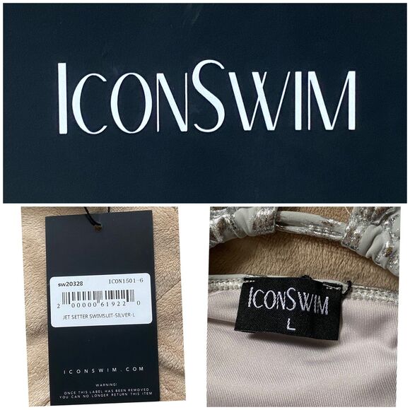 IconSwim jet setter swimsuit silver metallic animal print mob wife Size L nwt - Picture 2 of 10